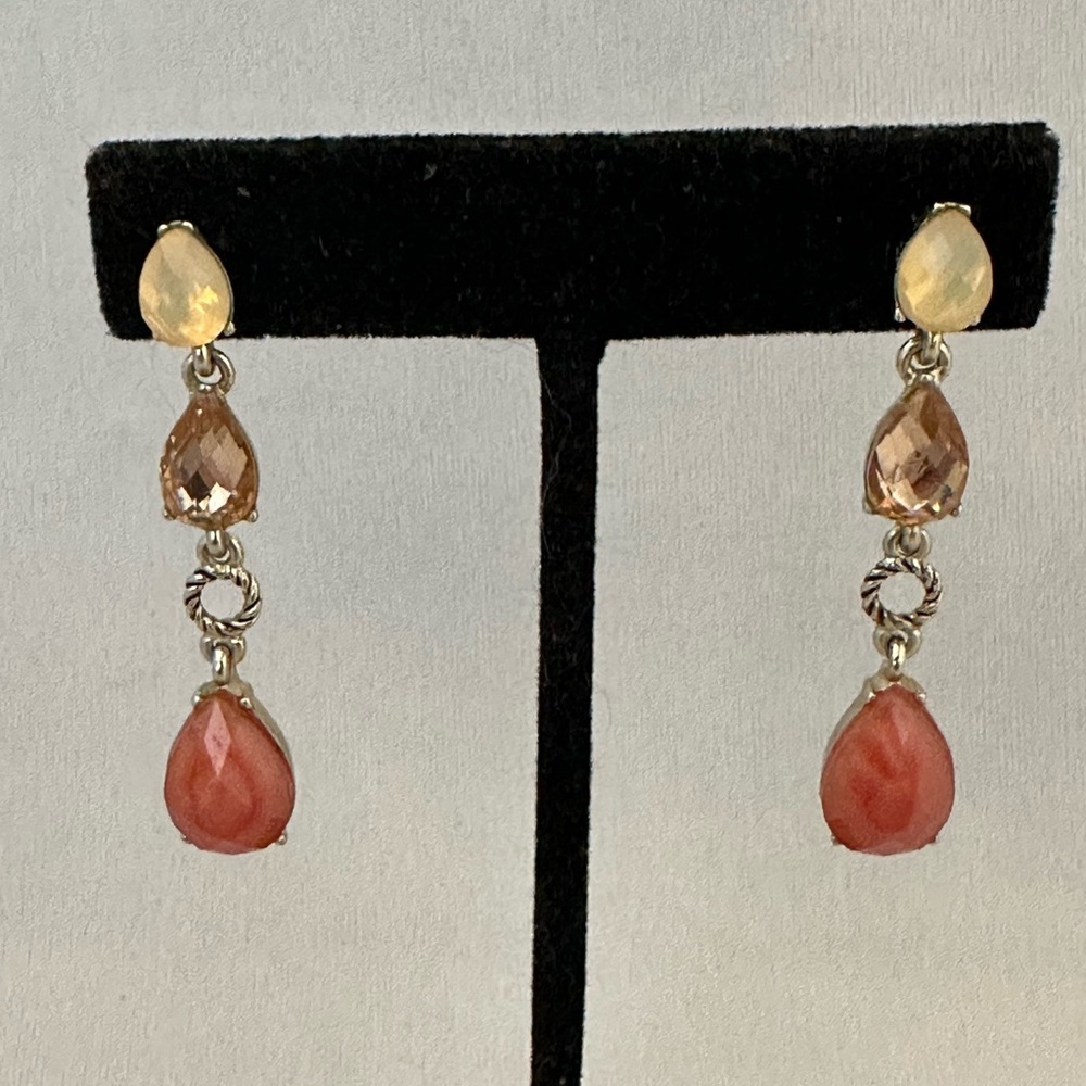 Napier three stone dangle post earrings with acrylic faux stones